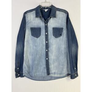 Volcom Women’s Multi Color Denim Chambray Longsleeve Button-Down Shirt Large